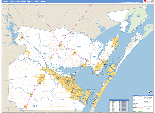 Corpus Christi Metro Area Wall Map